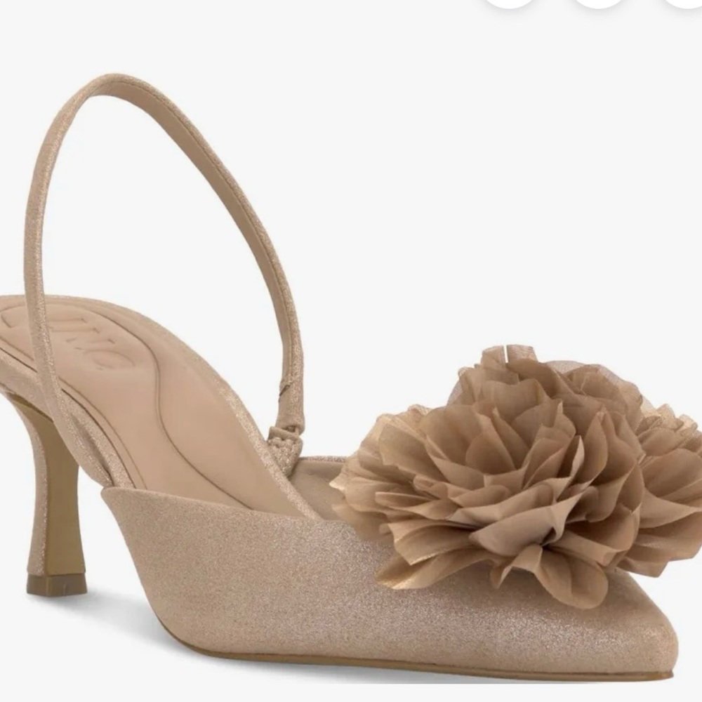 INC International Concepts Tan Slingback Heels with Floral Detail